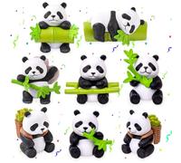 PLNVNVP 8pcs Panda Figurines, Panda Mini Figures, Panda Cake Toppers, Panda Cake Toppers, Cake Toppers with Panda Animals for Children's Birthday Parties