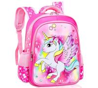 PLNVNVP Kids Backpack Unicorn 3D Unicorn Print School Bags Toddler Backpack for 3-7 Years Old Lightweight and Breathable Canvas Children's School Bags, Rose Red, 38 x 24 x 16cm