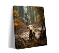 Ploceiny Jesus and Lamb Canvas Wall Art, Jesus Running After Lost Lamb Picture, Christian Wall Art, 12"X15", Matte Finish, Framed, Living Room Decor
