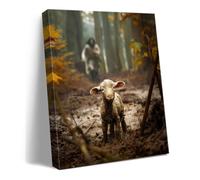 Ploceiny Jesus and Lamb Canvas Wall Art, Jesus Running After Lost Lamb Picture, Christian Wall Art, 12"X15", Matte Finish, Framed, Living Room Decor