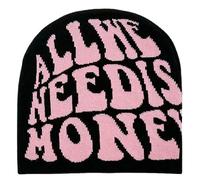 Plocyhko Fairy Beanie Women Knitt Cute Beanie Grunge All WE Need is Money Color Hat Y2K Winter Cold Weather Christmas Halloween, Black Pink, M