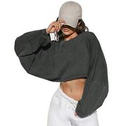 Plocyhko Women's Sweatershirt Women's Hoodie Crop Batwing Loose Solid Color Hoodie Casual Basic FP Crewneck, Black, Medium