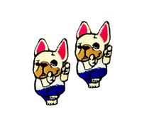 Ploen Set of 2 pcs Mini French Bulldog Puppy Dog Patches Cute Cartoon logo6 Patches Sew Iron on Embroidered Applique Badge Sign Patch Clothing DIY Costume