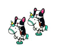 Ploen Set of 2 pcs Mini French Bulldog Puppy Dog Patches Cute Cartoon logo8 Patches Sew Iron on Embroidered Applique Badge Sign Patch Clothing DIY Costume