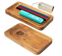 Plogis Wooden Rectangular Acacia Tray, Set of 2, Mini Decorative Tray, Wood, 20 x 10 cm, Small / Decorative Tray, Wood, Oblong, Pen Tray, Desk Decorative Tray, Narrow / Decorative Bowl