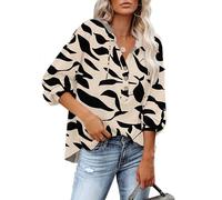PLOKNRD Hoodie Women Long Sleeve Drawstring Pullover Button Down Henley Sweatshirt Casual Loose Sweaters Apricot Black Leaf M