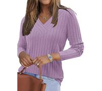 PLOKNRD Women's Lightweight Jumpers Ladies V Neck Tops Long Sleeve T Shirts Fashion Sweater Size 16 18(Purple,XL)