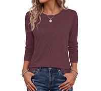 PLOKNRD Women's Long Sleeve Crewneck T-Shirt Loose Thin Sweatshirt Blouse | Pleated Design Casual UK Tee Breathable for Ladies Solid Color Boho Flower Leopard Print for Daily Outdoor Sports