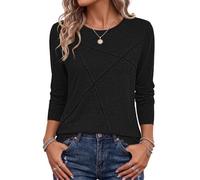 PLOKNRD Women's Long Sleeve Crewneck T-Shirt Loose Thin Sweatshirt Blouse | Pleated Design Casual UK Tee Breathable for Ladies Solid Color Boho Flower Leopard Print for Daily Outdoor Sports