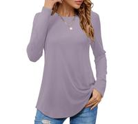 PLOKNRD Women's Long Sleeve T-Shirt Crewneck Casual Tunic Tops, Dusty, XXL