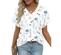 PLOKNRD Women's Loose Fit Short Sleeve Summer T-Shirts Watercolor Floral S