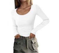 PLOKNRD Women's Ribbed Scoop Neck Long Sleeve Slim Fit Top | Long Sleeve Scoop Neck,Ribbed Knit,Stretch & Breathable Fabric,Slim Fit Silhouette,Y2K Style,Basic Tee,Wear Alone or Layered