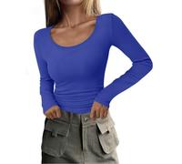 PLOKNRD Women's Ribbed Scoop Neck Long Sleeve Slim Fit Top | Long Sleeve Scoop Neck,Ribbed Knit,Stretch & Breathable Fabric,Slim Fit Silhouette,Y2K Style,Basic Tee,Wear Alone or Layered