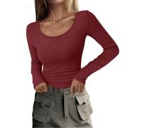 PLOKNRD Women's Ribbed Scoop Neck Long Sleeve Slim Fit Top | Long Sleeve Scoop Neck,Ribbed Knit,Stretch & Breathable Fabric,Slim Fit Silhouette,Y2K Style,Basic Tee,Wear Alone or Layered
