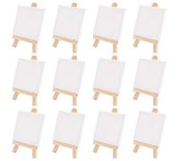 Plomevry Artists 3 inch x3 inch Mini Canvas & 5 inch Mini Easel Set Painting Craft Drawing - Set Contains: 12 Mini Canvases & 12 Mini Easels