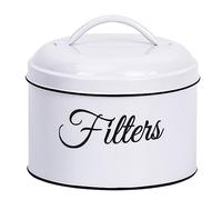 Plomevry Coffee Filter Holder, Basket Coffee Filter Storage with Lid, Round Coffee Filter Container for Counter,White