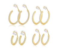 PLOMFOV Clip On Hoop Earrings for Women Non Pierced Earrings Cubic Zirconia Clip On Gold Hoops Fake Earrings Clips for Non-Pierced Ears 10-20MM, Brass, Cubic Zirconia