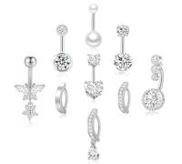 PLOMFOV Gold Belly Button Ring Surgical Steel Belly Rings for Women 14G Belly Button Piercing CZ Pearl Cute Navel Ring Belly Piercing Jewelry, Stainless Steel, cubic zirconia