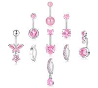 PLOMFOV Gold Belly Button Ring Surgical Steel Belly Rings for Women 14G Belly Button Piercing CZ Pearl Cute Navel Ring Belly Piercing Jewelry, Stainless Steel, cubic zirconia