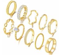 PLOMFOV Gold Plated Stackable Rings - Wedding Bands & Eternity Rings, Dainty 14K Plated, Thin Simple