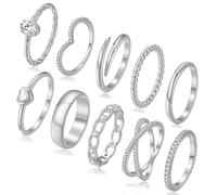 PLOMFOV Stackable Gold Rings for Women, Non-tarnished, 14k Gold Plated, Stackable, Delicate, Cubic Zirconia Ring Set, Wedding Band Pack of, Metal, Cubic Zirconia