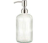 Plomkeest Glass Soap Dispenser 14oz Clear Glass Jar Soap Dispenser with Rust Proof Stainless Steel Pump Liquid Soap Dispenser for Bathroom,Kitchen，Decor Great for Lotions, Liquid Soaps.Flow pattern