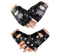 Plomveriq 2 Pair Leather Fingerless Gloves, Punk Gloves Black with Studs, Black Mens Fingerless Glove, Hollow Out Stylish Gothic Cool Half-Finger Glove for Motorcycle Riding, Cosplay