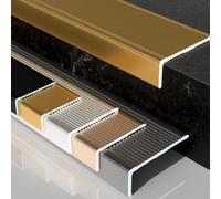 PLONARFIX 90cm Edge Protector Molding Trim,Non-Slip and Waterproof Outdoor Indoor Stair Edge Self Adhesive Rubber Strips,Aluminium Stair Nosing Edge Trim(Gold,90cm L 40mm*20mm)