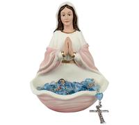PLONKLY Blessed Mother Statue, Hand Painted Virgin Mary Rosary Holder Catholic Gifts for Women, 6 Inches Saint Mary Statue Religious Home Tabletop Altar Decor (Pink)