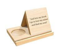 Plookyoe Personalized Wooden Triangle Book Stand with Coffee Cup Mug Holder,Custom Birth Flower Book Page Holder,With Words