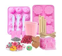 Plookyoe Soap Making Kit: Silicone, Measuring Cup, Organza Bag, Wooden Stirring Stick, Dried Flowers for Crafting Pink