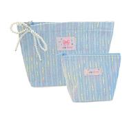 PLOPONOM 2 Pieces Travel Makeup Bag,Large Capacity Cosmetic Bags for Women，Cosmetic Organizers,Portable Toiletry Bag,Seal with Pearl Zipper,Pearl Bow Charm, blue