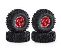 PLOQAZEH RC Tires Hub Wheel For TRX4M For SCX24 AX24 For FCX24 1/18 1/24 RC Crawler 4pcs 63mm 1.0" Metal Beadlock Wheel Tire Set RC Car Upgrade Parts Accessories(Red)