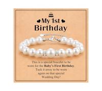 Plorede 1st Birthday Gifts for Girls, Adjustable White Pearl Bracelet for 1 Year Old Girl, Adjustable Baby Bracelet for Girls with Message Card, Daughter Granddaughter Niece First Birthday Gifts