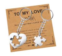 Plorede 2Pcs Couples Keyrings, Jigsaw Puzzle Matching Keychains with Display Card, Romantic Gifts for Him or Her, Valentines Day Birthday Gifts for Boyfriend, Husband, Wife or Girlfriend