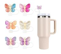 Plorede 6 Pcs Silicone Reusable Straw Toppers, Compatible with Stanley 30&40 oz, 10mm Straw Toppers for Stanley Cups Straw Accessories (Sparkling Butterfly)