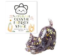Plorede Amethyst Crystal Cat Ornaments for Cat Lovers, Purple Energy Stone Spiritual Gift for Her, Meditation Decoration Desk Ornaments with Gift Card for Home Office Decor, Meditation, Reiki Healing