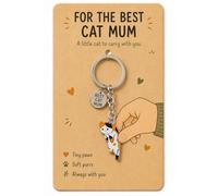 Plorede Best Cat Mum Keychain with Card - Cute Calico Cat Charm Keyring, Sentimental Gift for Cat Lovers, Cat Mum, Birthday, Mother’s Day, Thank You Gift