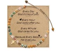 Plorede FaithGrace Christian Cross Bracelet for Women, Inspirational Natural Stone Adjustable Religious Jewelry, Jesus Gift for Baptism Communion & Everyday Faith.