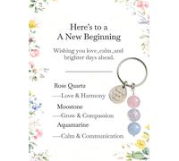 Plorede Here's to A New Beginning: Crystal Keychain Set with Handwoven Tassel, Moonstone Healing Gift for Women, Empowering Workplace Gift, New Start Keychain (3-Piece)