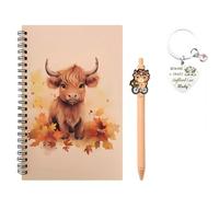 Plorede Highland Cow Gift Set, 3-Piece Scottish Themed Collection with Cow Keychain, Notebook & Pen for Cow Lovers and Enthusiasts.