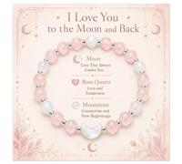Plorede I Love You To The Moon And Back Rose Quartz Moonstone Bracelet, Natural Crystal Moon Charm Stretch Beaded Bracelet, Romantic Love Jewelry Gift for Her