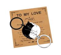 Plorede Romantic Interlocking Black and White Cat Couple Keychain Set with 'To My Love' Card, Perfect Valentine's Day, Birthday for Couples.