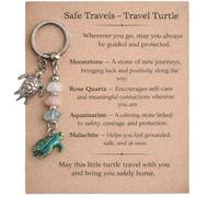 Plorede Safe Travels Travel Turtle Charm Keychain - Healing Crystal Gift Set with Moonstone, Rose Quartz, Aquamarine & Malachite for Protection, Self-Care & Courage.