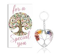Plorede Silvery Tree of Life Keyring, 7 Chakra Heart Crystal Keyring, Cute Spiritual Gifts for Women Ladies Friends, Healing Crystal Tumbled Stone, Positivity & Energy Balancing Relaxing Gift