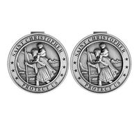 PloreWay St Christopher Medal for Car, Metal Saint Christopher Visor Clip, Talisman for Safety, Automotive Visor Accessories, Gift for Drivers, Families, Friends