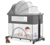 PLOTSAGE Baby Bassinet, Portable Bassinet, Baby Bed Breathable, 3 in 1 Baby Bed Cribs, Net Adjustable Portable Bed, Baby Sleeper Bassinet with Diaper Changing,Grey