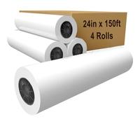 Plotter Paper 24" x 150', 2" Core 4.2 mil - 80 g/m² 20lb Bond Tracing Paper Roll for Wide Format Ink Jet Printers | Architectural Blueprints, Engineering Drawings, CAD, Custom-Sized Prints (4 Rolls）