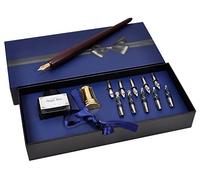 Plotube Wooden Pen Calligraphy Set - Dip Wood Pen Gift Writing Case with Golden NIB - Black Ink & 11 Nibs & Golden Pen Holder
