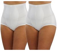 Ploutos - Pack of 2 Womens Underwear Shapewear Medium Control Panty - Ladies Tummy Tuck & Bum Lift Knickers Brief (XL, White & White)